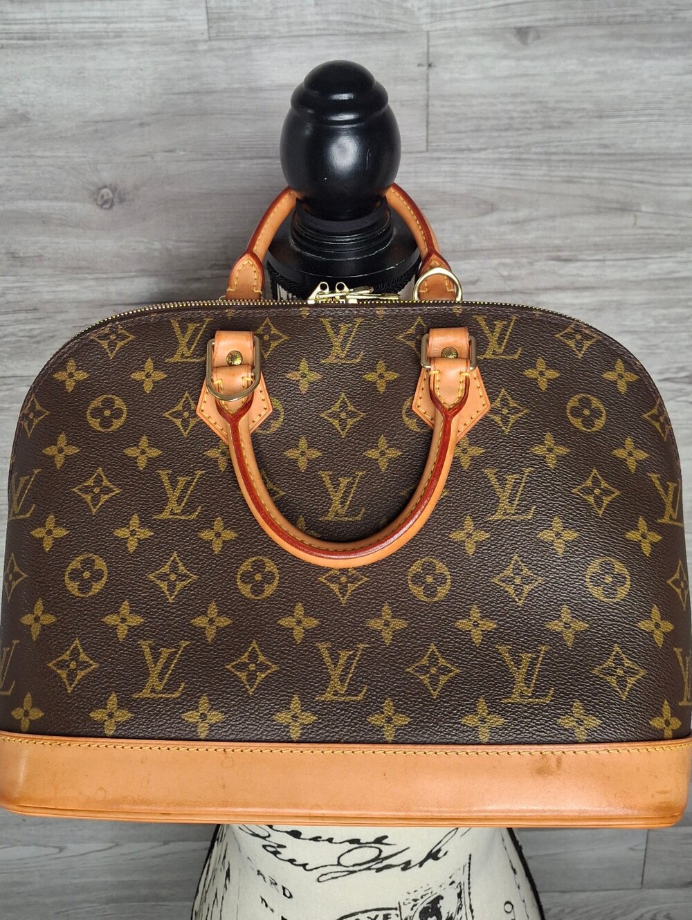 Vintage Louis Vuitton Alma Monogram Satchel with Vachetta Trim and Gold Hardware - Picture 2 of 16